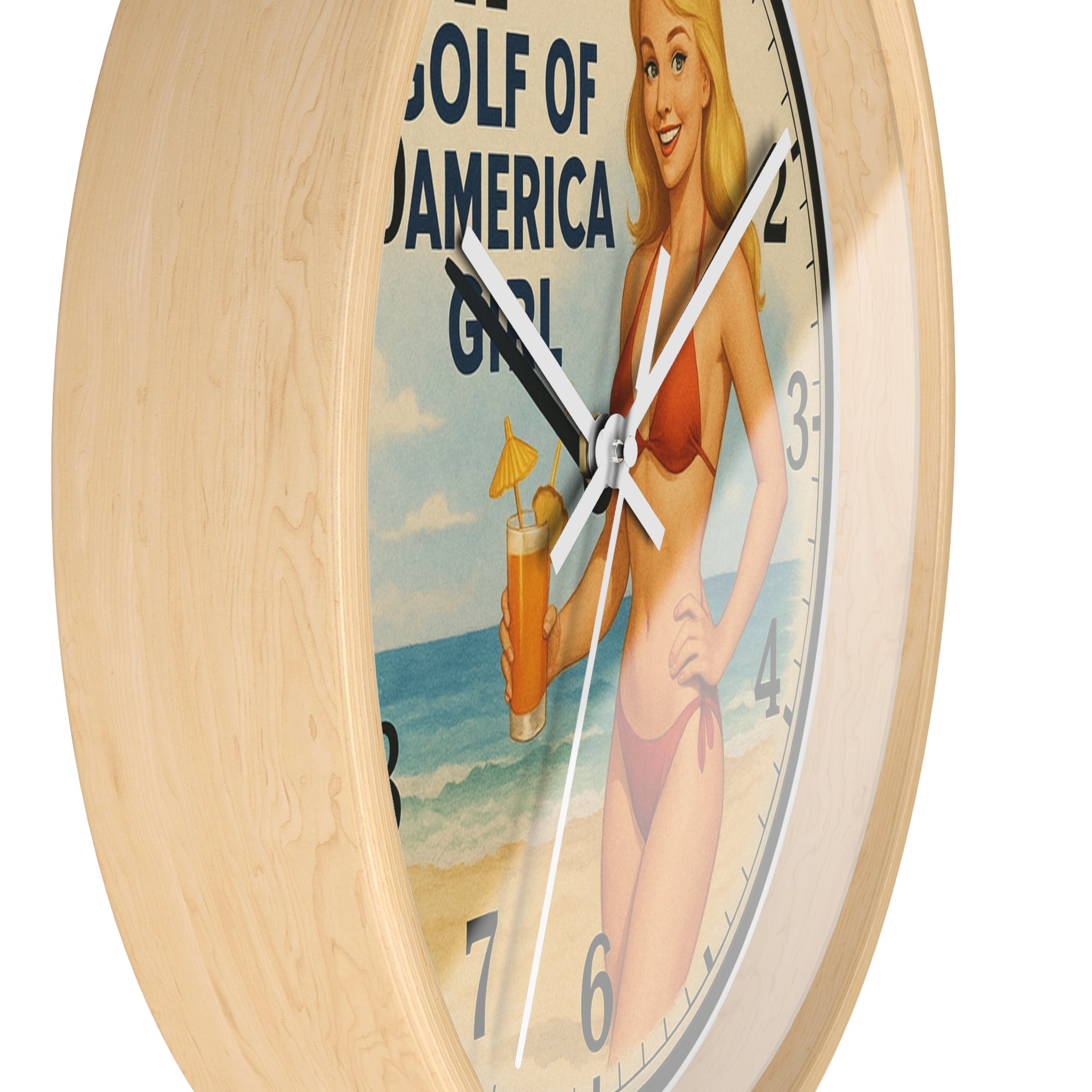 Vintage Beach Pinup Wall Clock — "Gulf of America Girl" Retro Coastal Decor