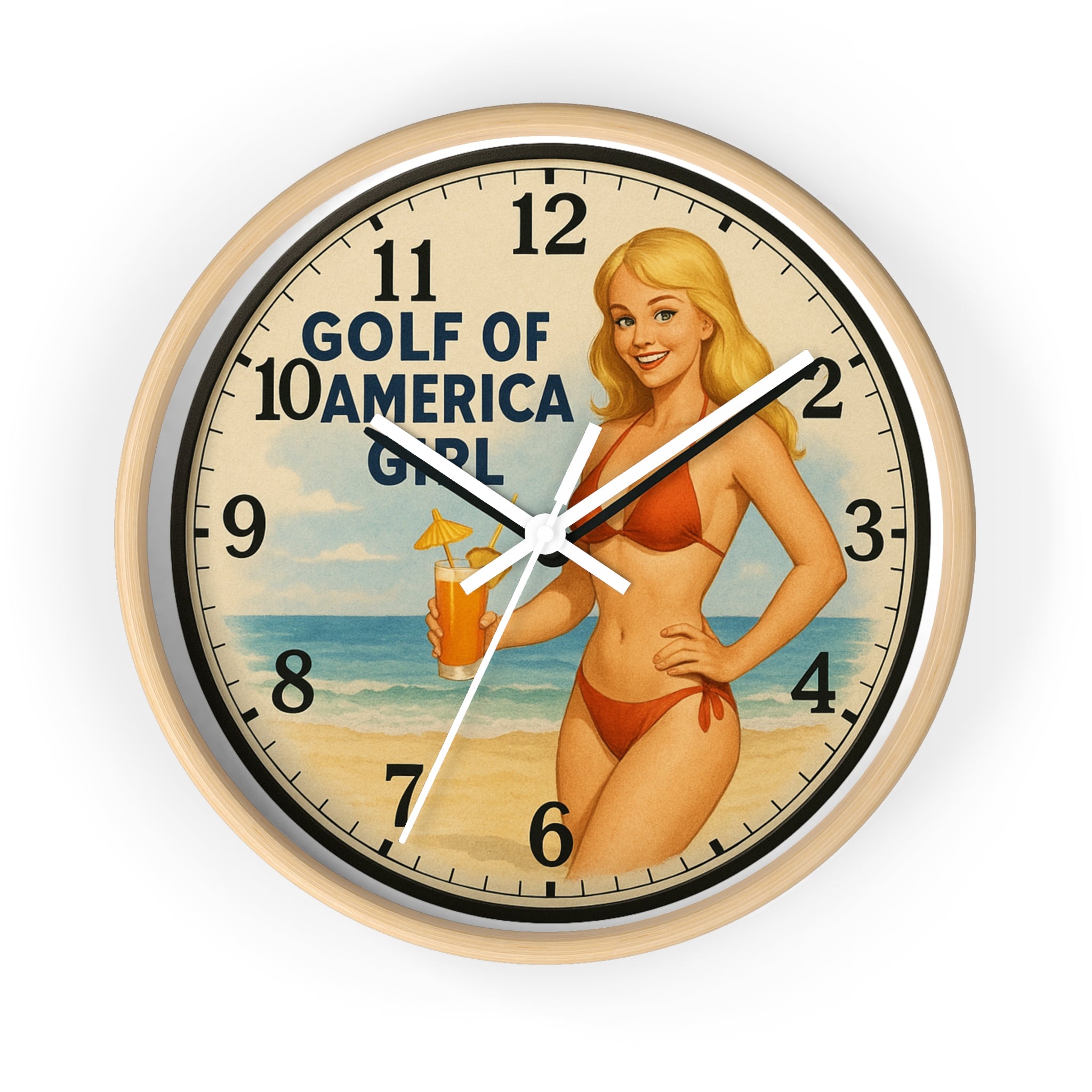 Vintage Beach Pinup Wall Clock — "Gulf of America Girl" Retro Coastal Decor
